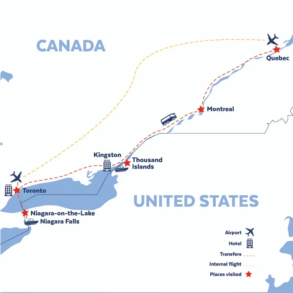 Tour map for Canada's Maple Leaf Trail