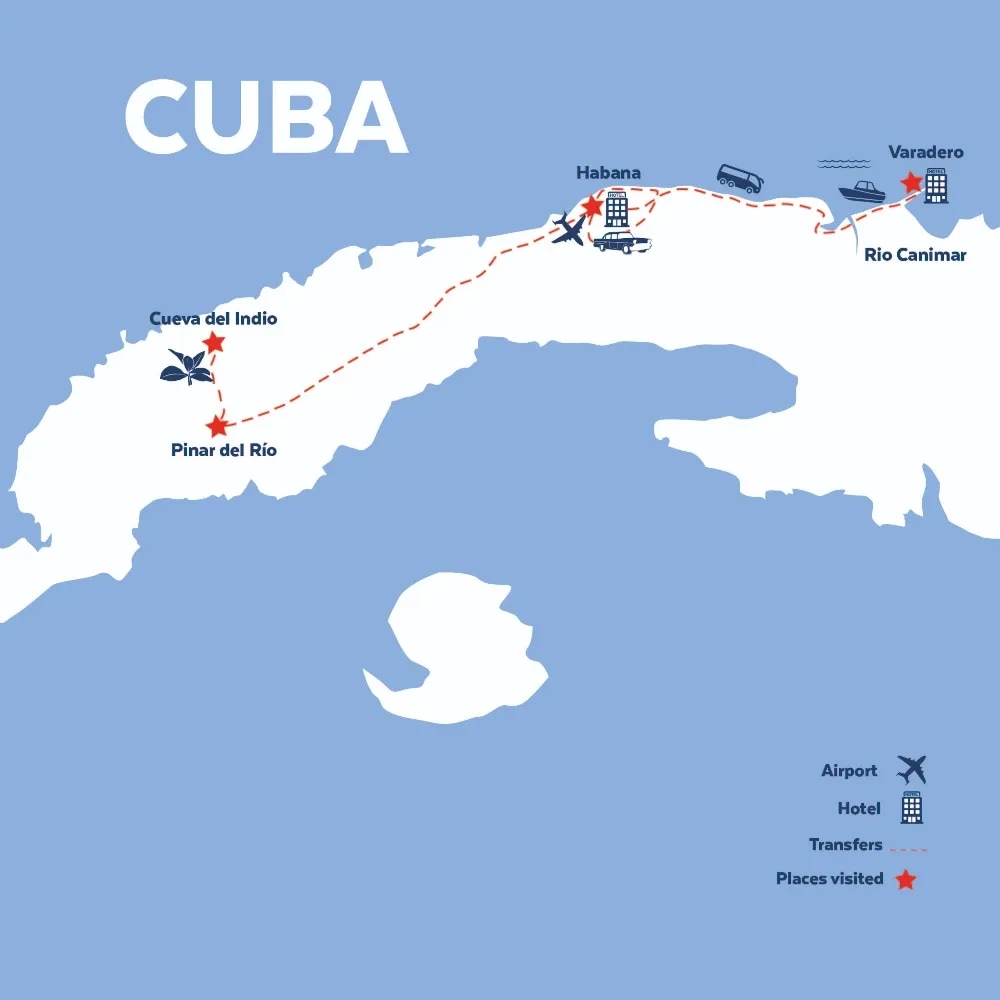 Tour map for Highlights of Cuba
