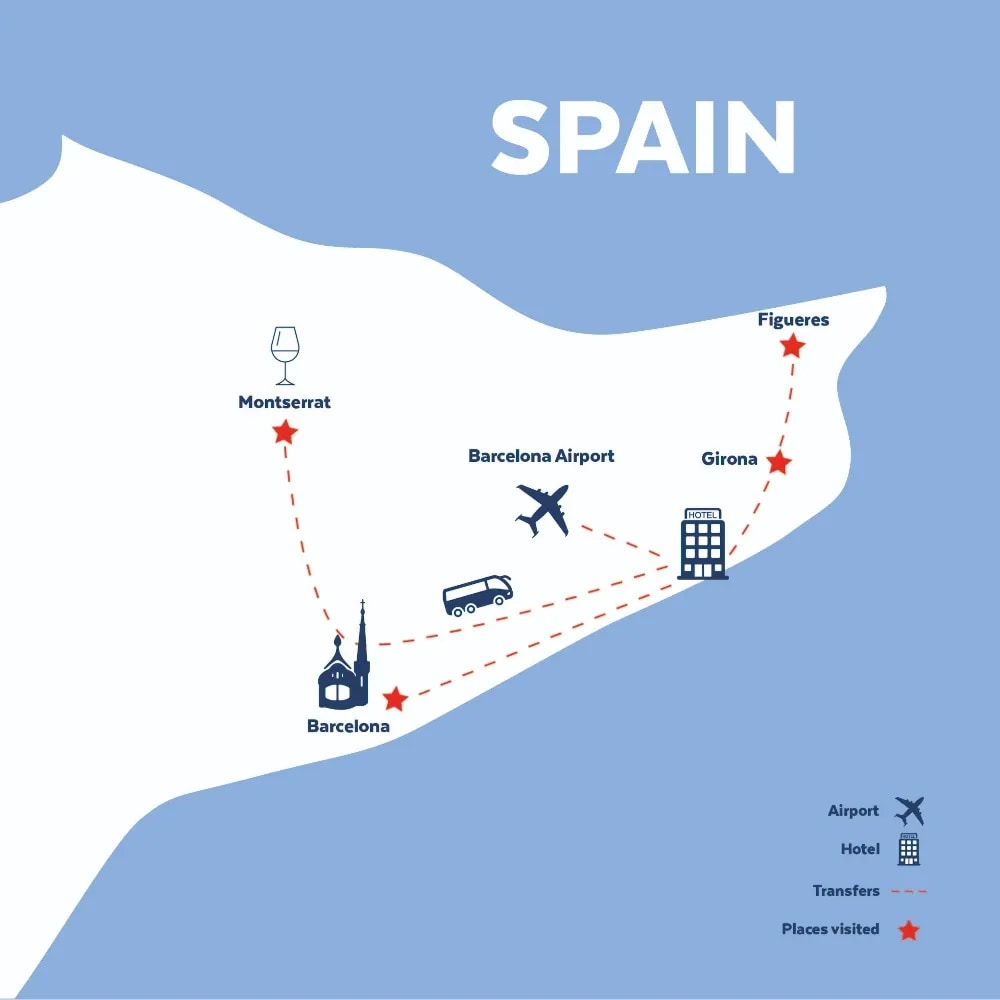 Tour map for Costa Brava & Barcelona - Solo Traveller