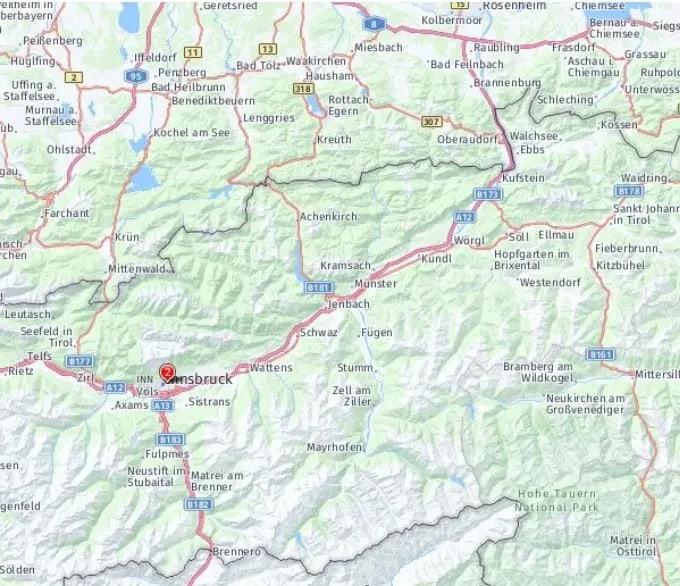 Tour map for The Austrian Alps including Innsbruck & Kitzbühel