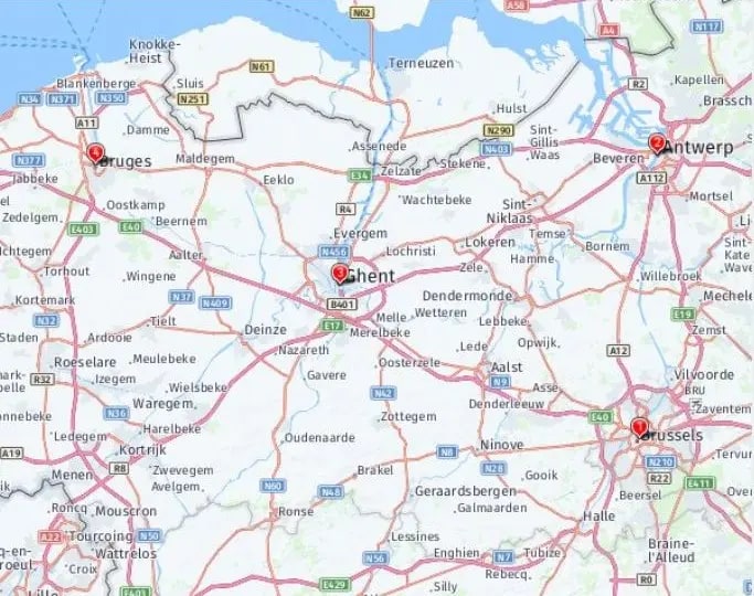 Tour map for Treasures of Belgium, Beers and Chocolate – Unique Small Group