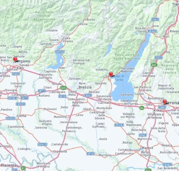 Tour map for Lake Garda, Verona & Sirmione