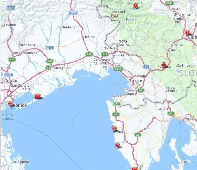 Tour map for Adriatic Wonders - Venice, Lake Bled & Istria