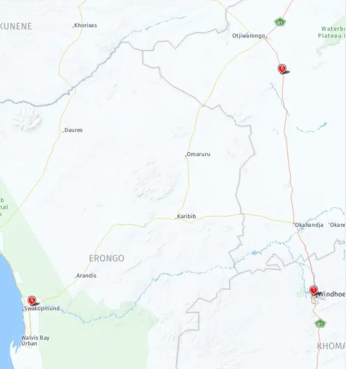 Tour map for Highlights of Namibia - Unique Small Group