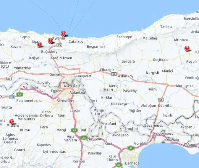 Tour map for Discover Northern Cyprus