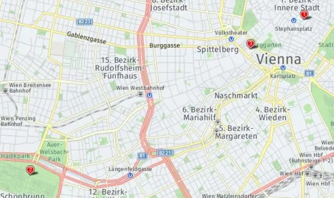 Tour map for Vienna City Break