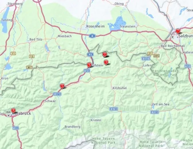 Tour map for Christmas in Austria