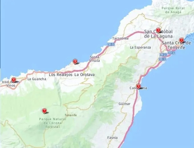 Tour map for Christmas in Tenerife