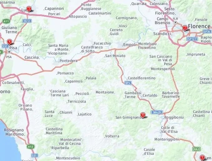 Tour map for Christmas in Tuscany