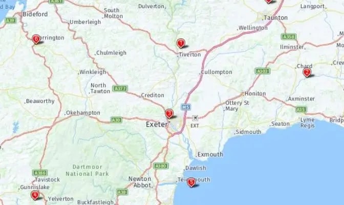 Tour map for Gardens of Devon