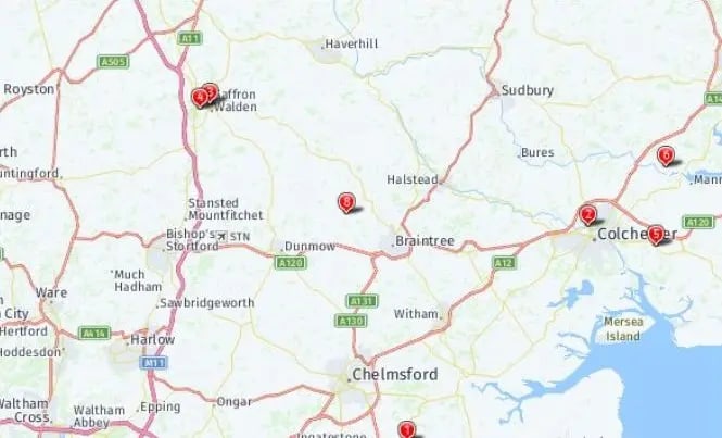 Tour map for Gardens of Essex & Constable Country