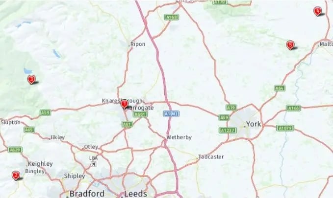 Tour map for Gardens of Yorkshire