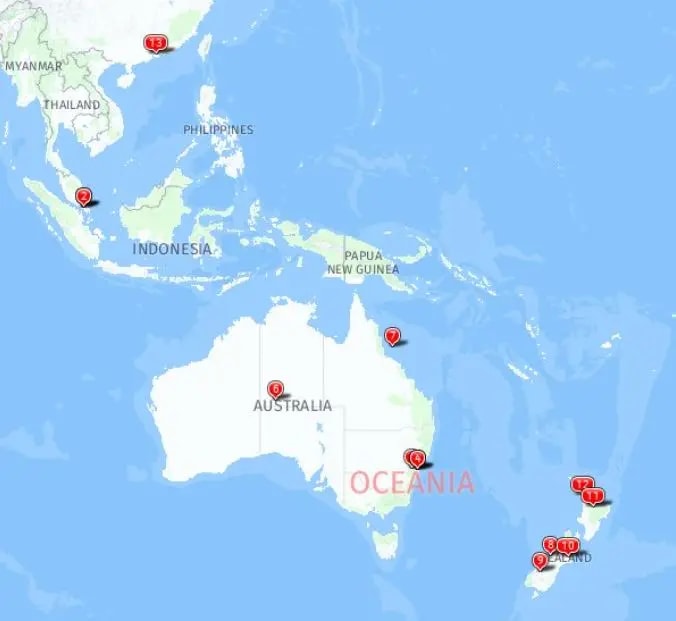 Tour map for Highlights of Australia & New Zealand