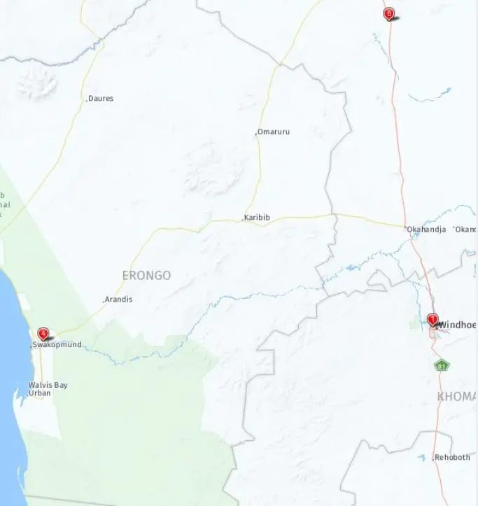 Tour map for Highlights of Namibia - Solo Traveller - Unique Small Group