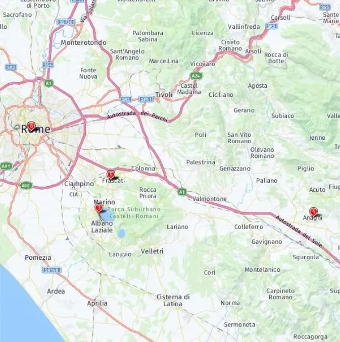 Tour map for Highlights of Rome Including Frascati & Castel Gandolfo