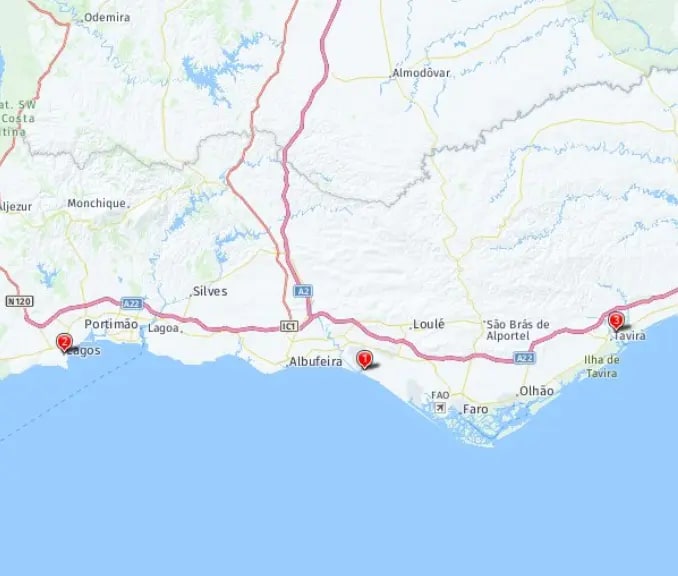 Tour map for Little boats of the Algarve