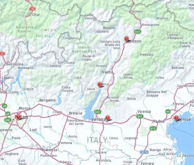 Tour map for New Year in Lake Garda