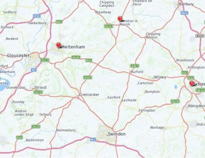 Tour map for The Cotswolds & Bath