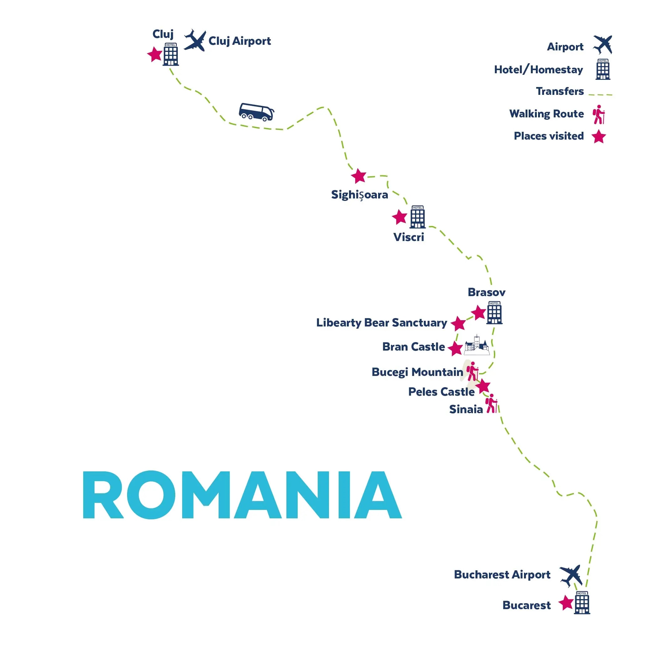 Tour map for Explore Transylvania - Bran Castle & Carpathian Mountains