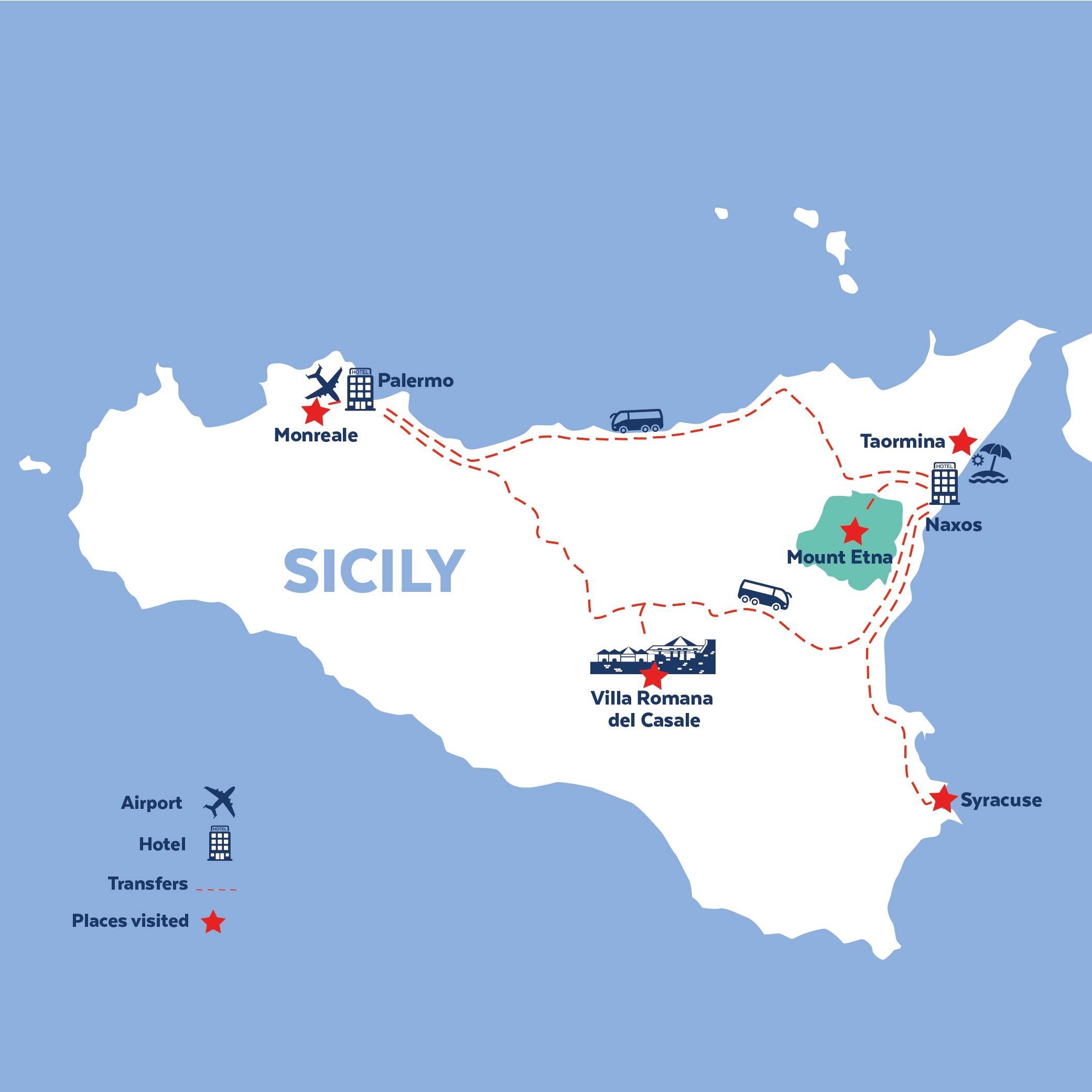 Tour map for Highlights of Sicily Including Palermo