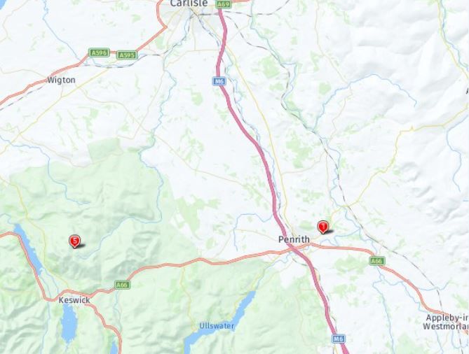 Tour map for Lake District & Hadrian’s Wall Walking Holiday