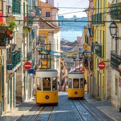 The Elevador da Glória, also known as the Glória Funicular, in Lisbon, Portugal.