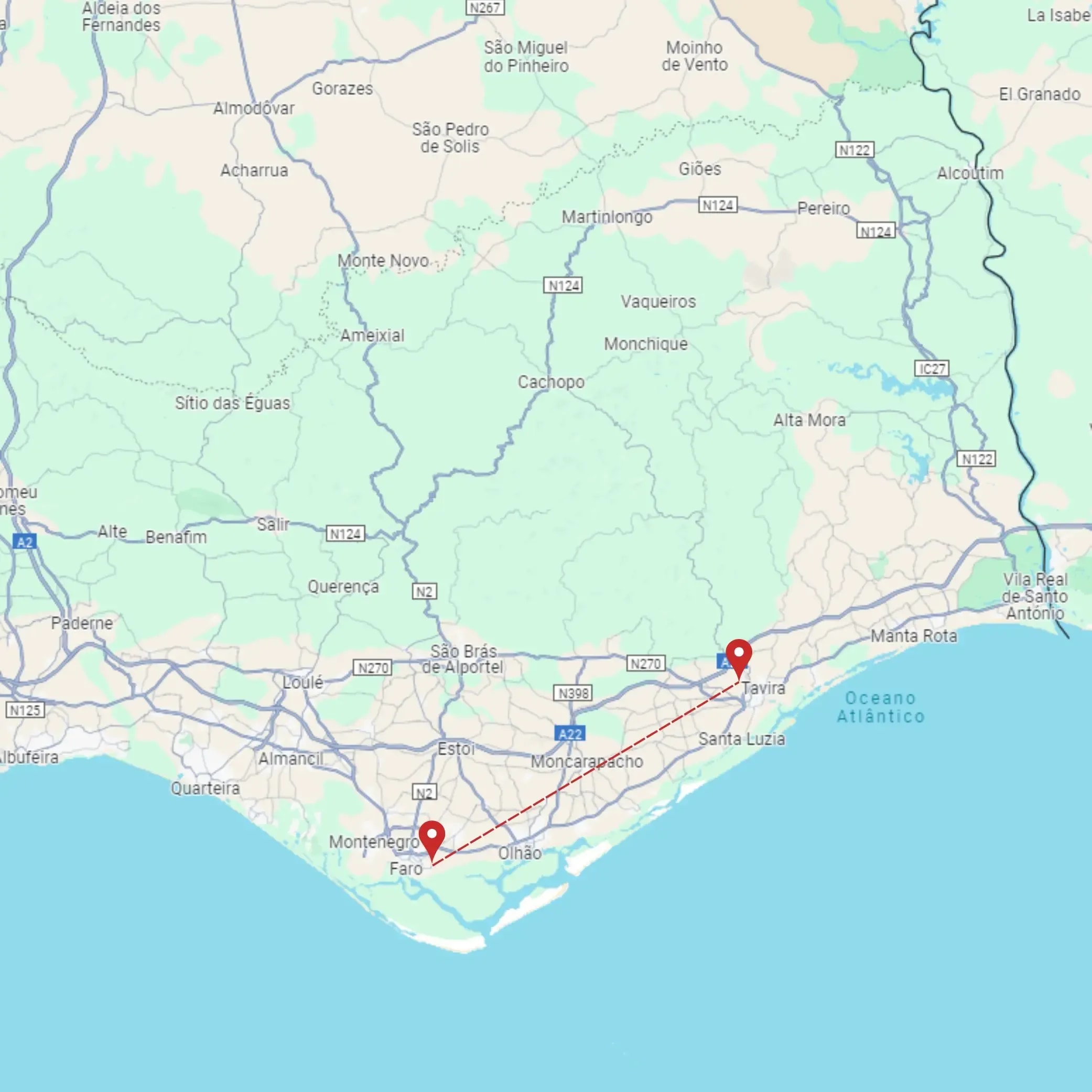 Tour map for The Algarve Yoga Holiday