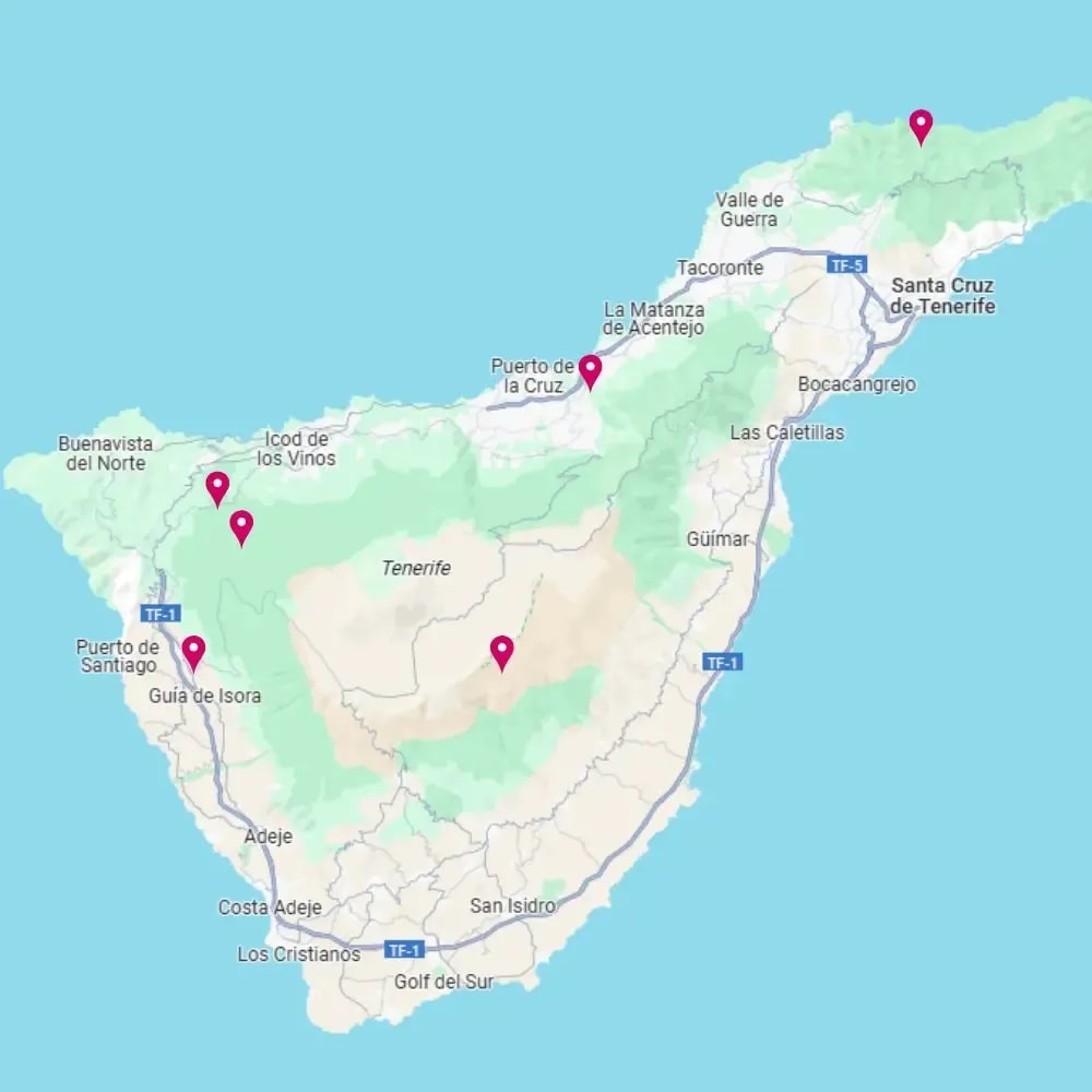 Tour map for Tenerife Walking Holiday