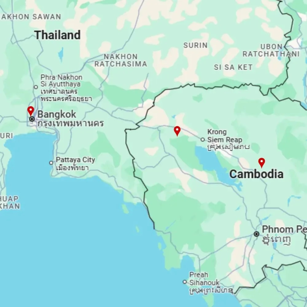 Tour map for Highlights of Bangkok & Cambodia incl. Angkor Wat