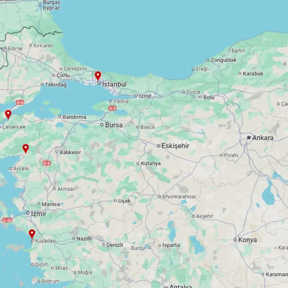 Tour map for Istanbul & Ancient Turkey incl. Cappadocia extension