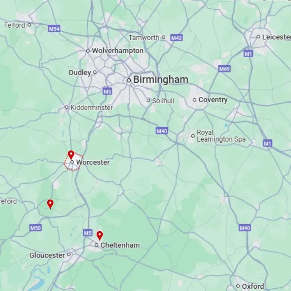 Tour map for Malvern Spring Festival & The Gardens of Worcester 