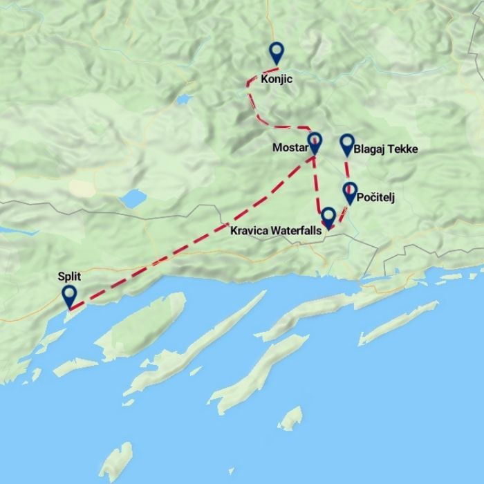 Tour map for Bosnia Photography Holiday
