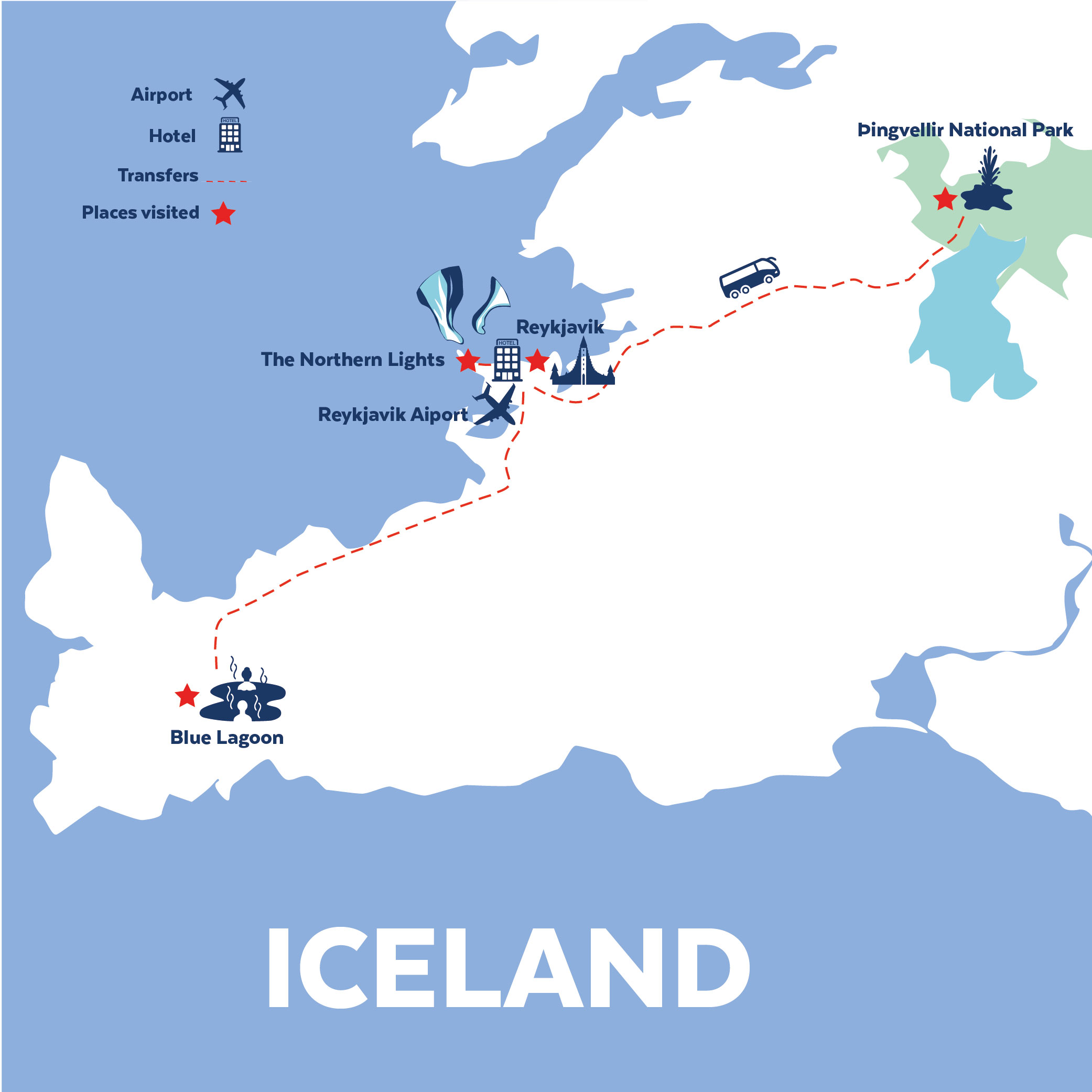 Tour map for Iceland & the Northern Lights - 3 Nights