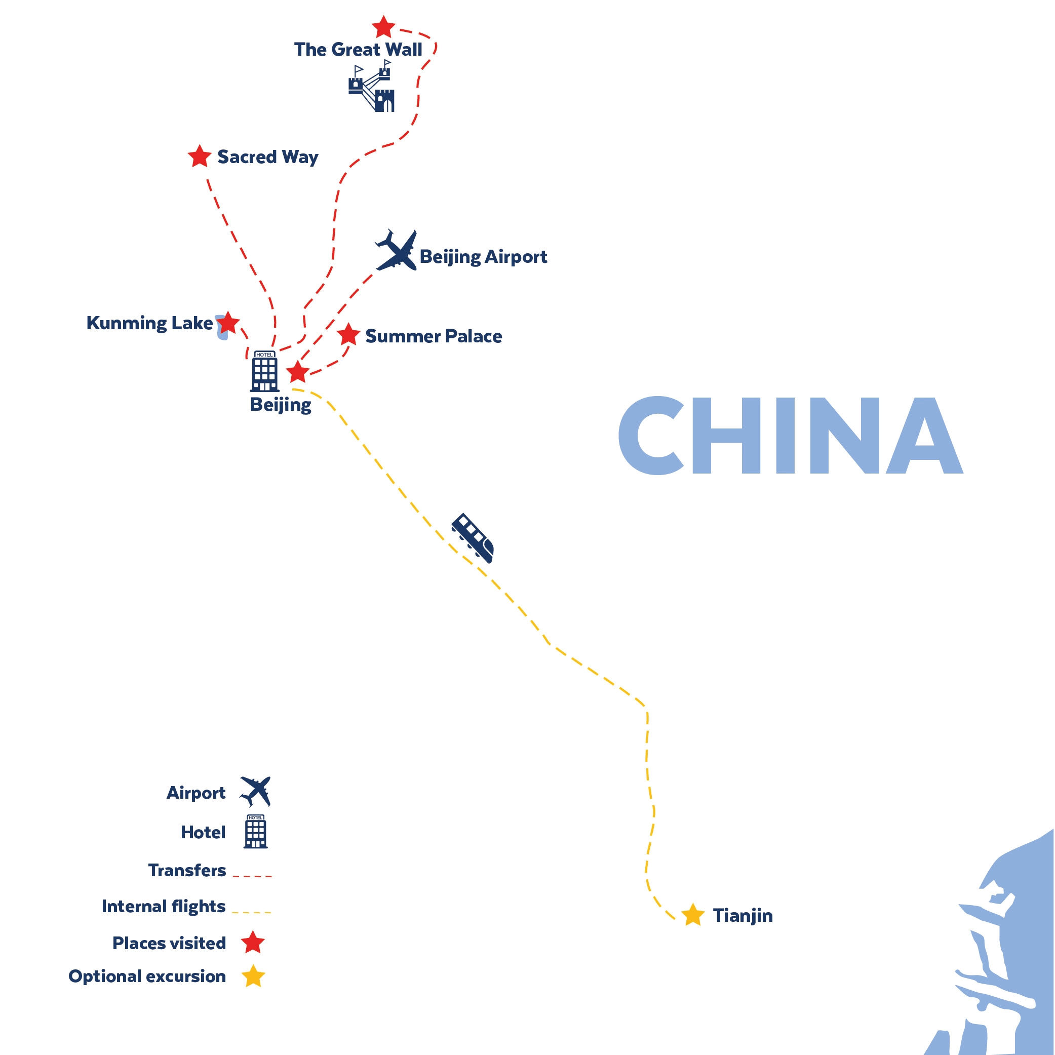Tour map for Beijing & the Great Wall of China