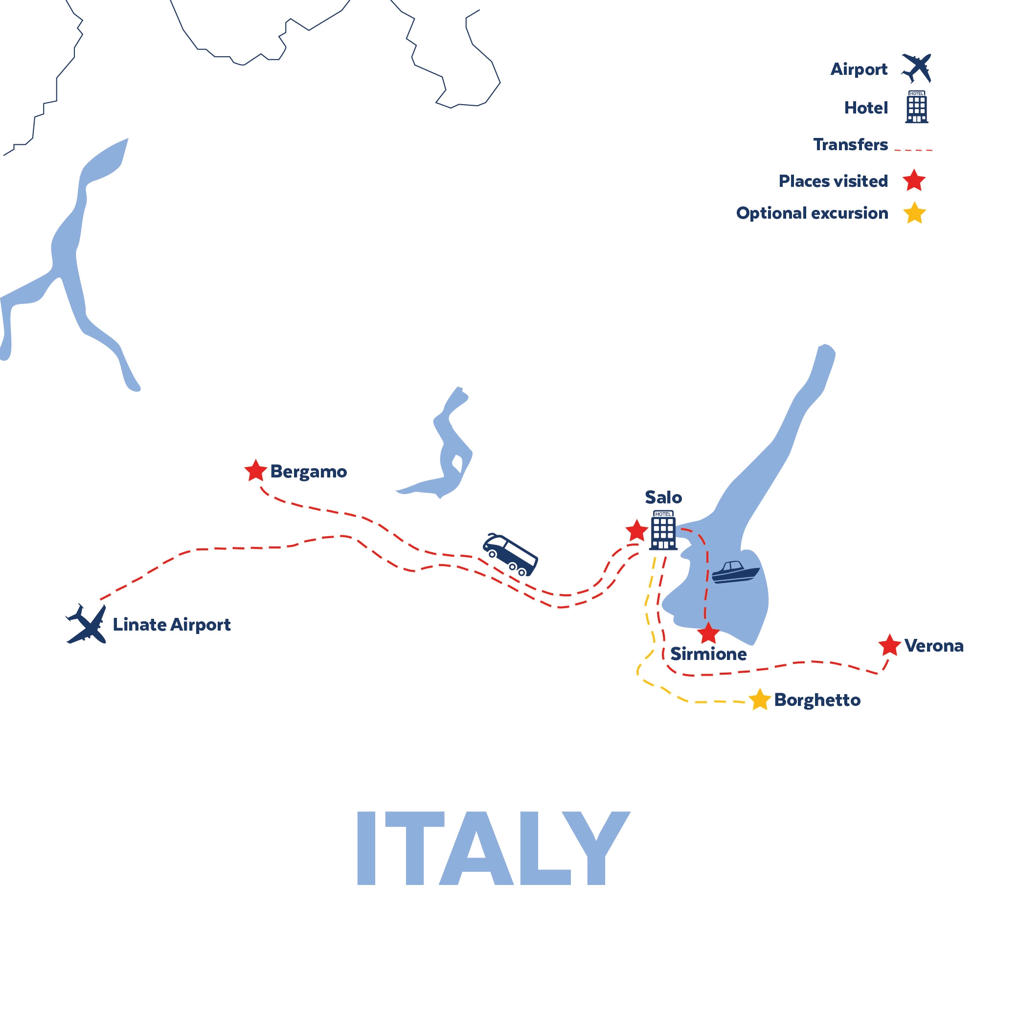 Tour map for Lake Garda, Verona & Sirmione