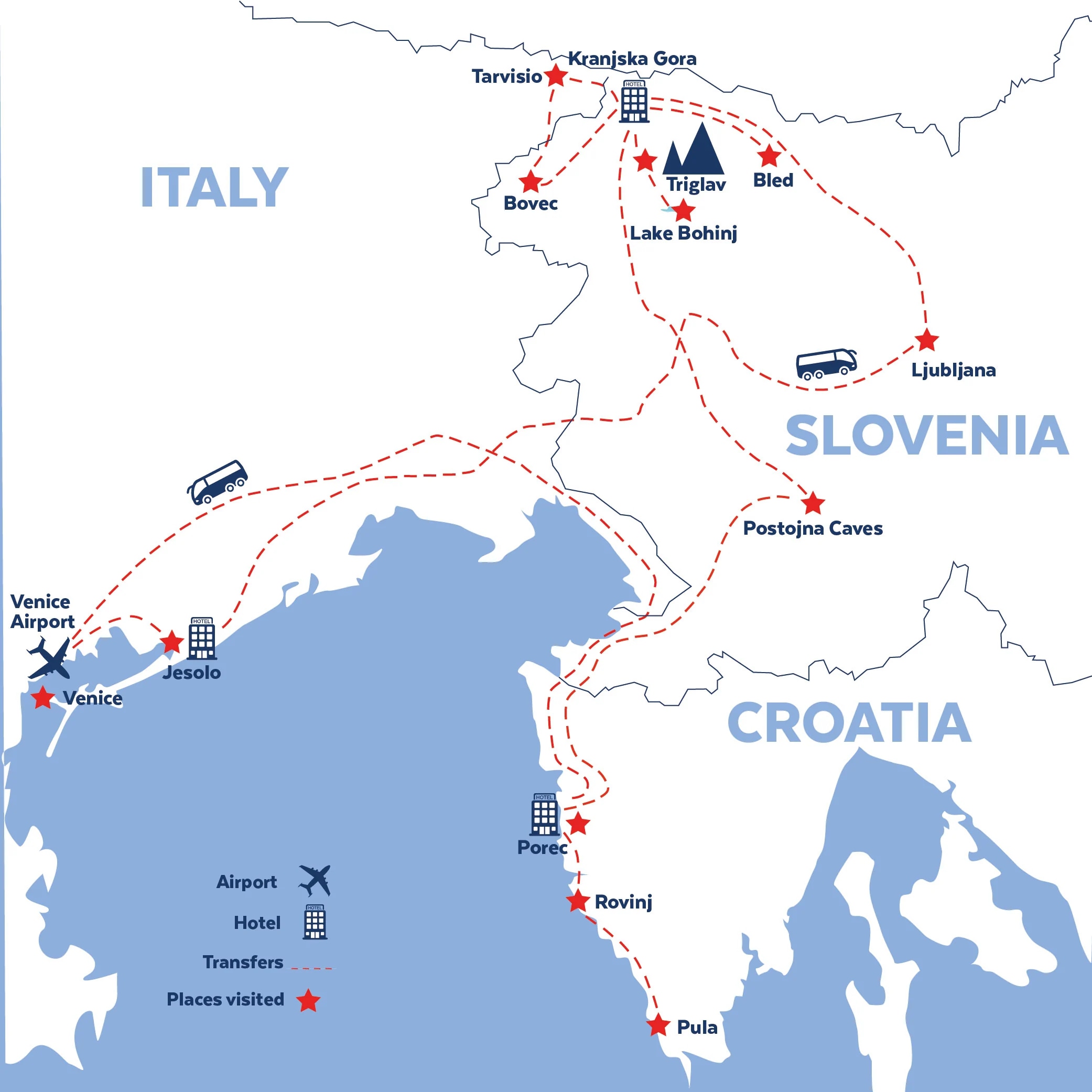Tour map for Adriatic Wonders - Venice, Lake Bled & Istria