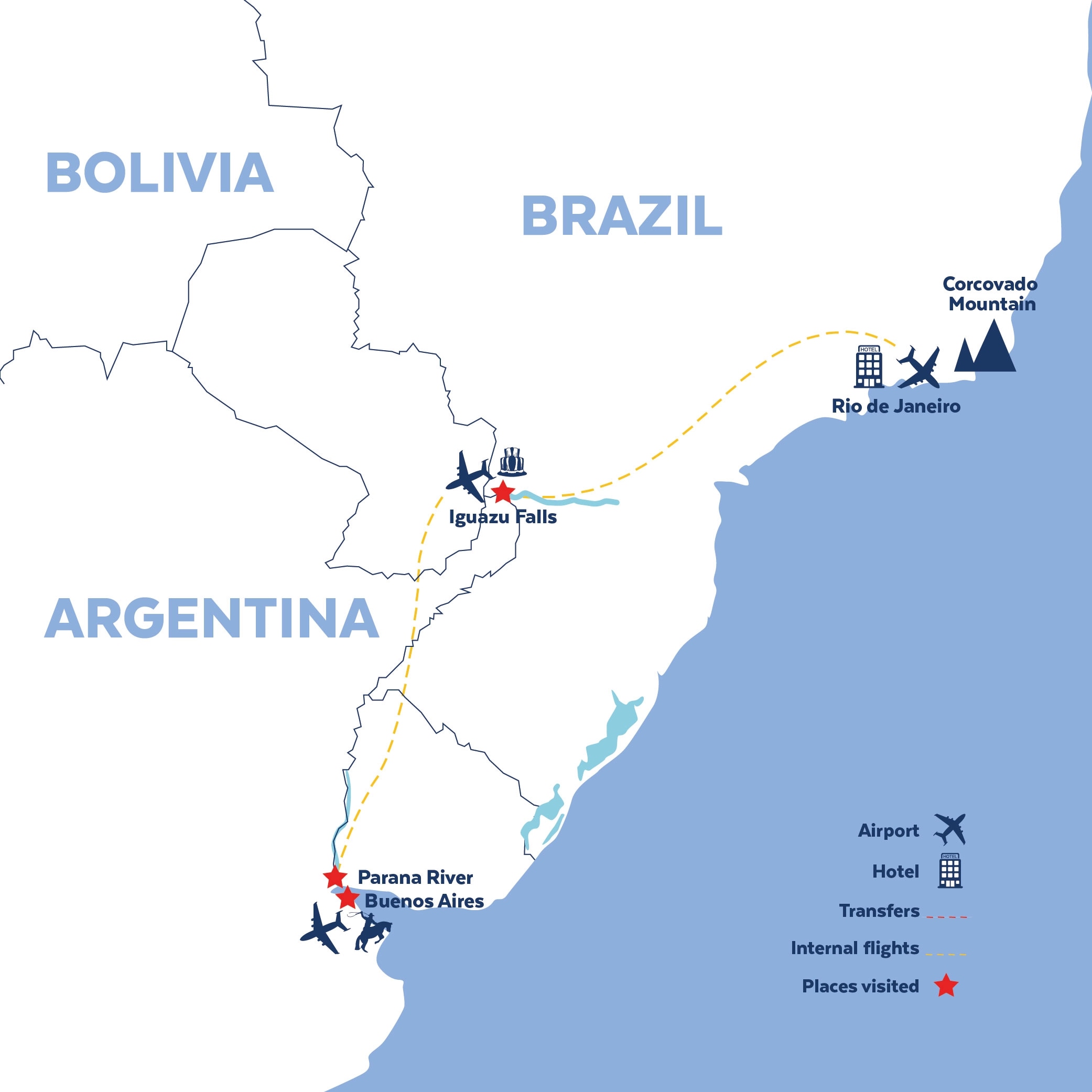 Tour map for Brazil & Argentina