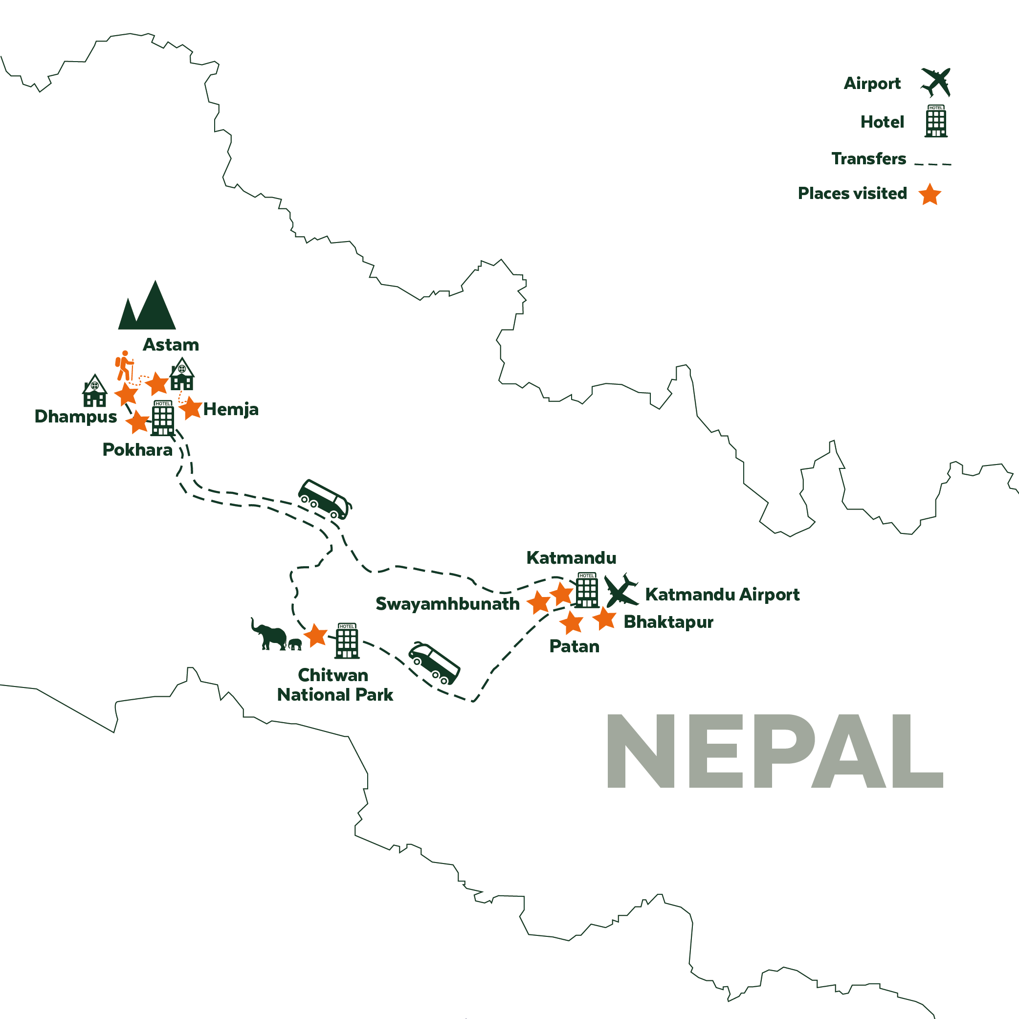 Tour map for Nepal - Himalayas Trek, Kathmandu & Yoga in Pokhara  
