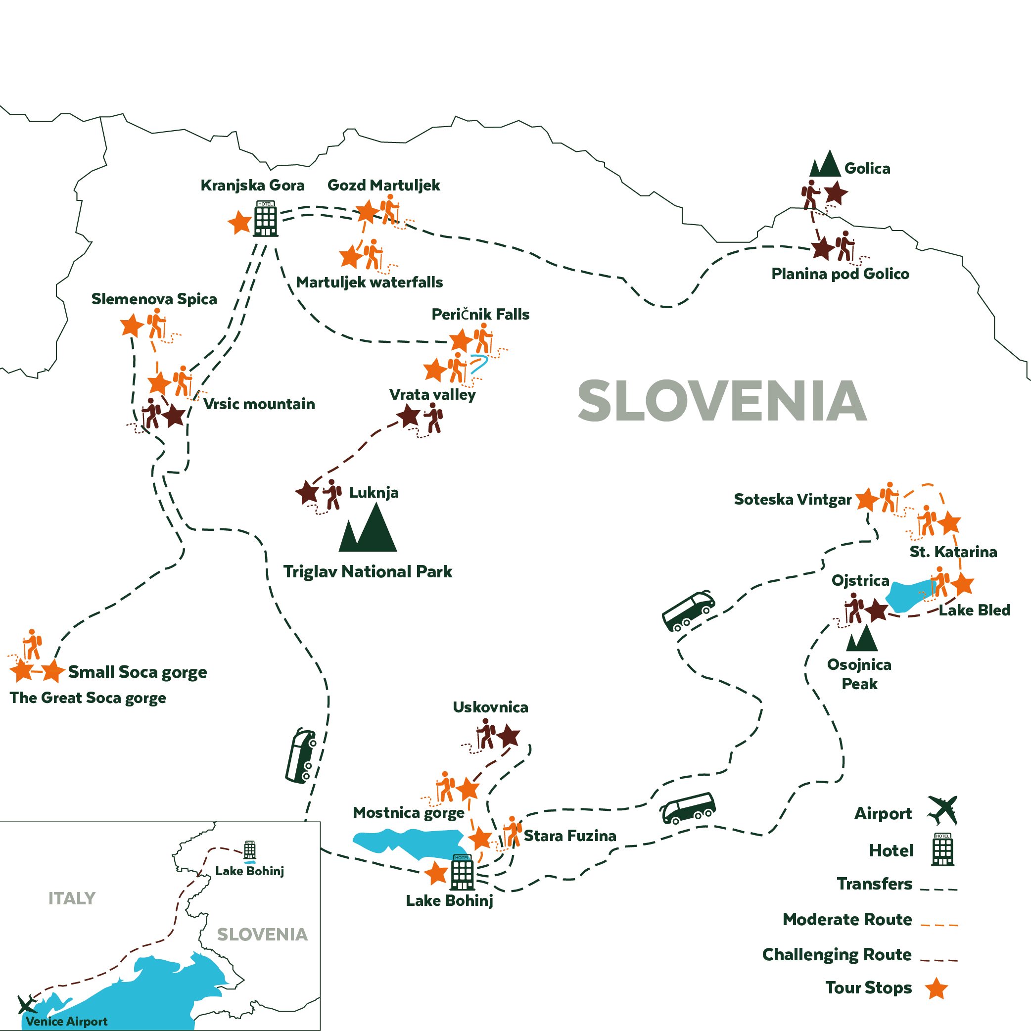 Tour map for Slovenia Walking Holiday