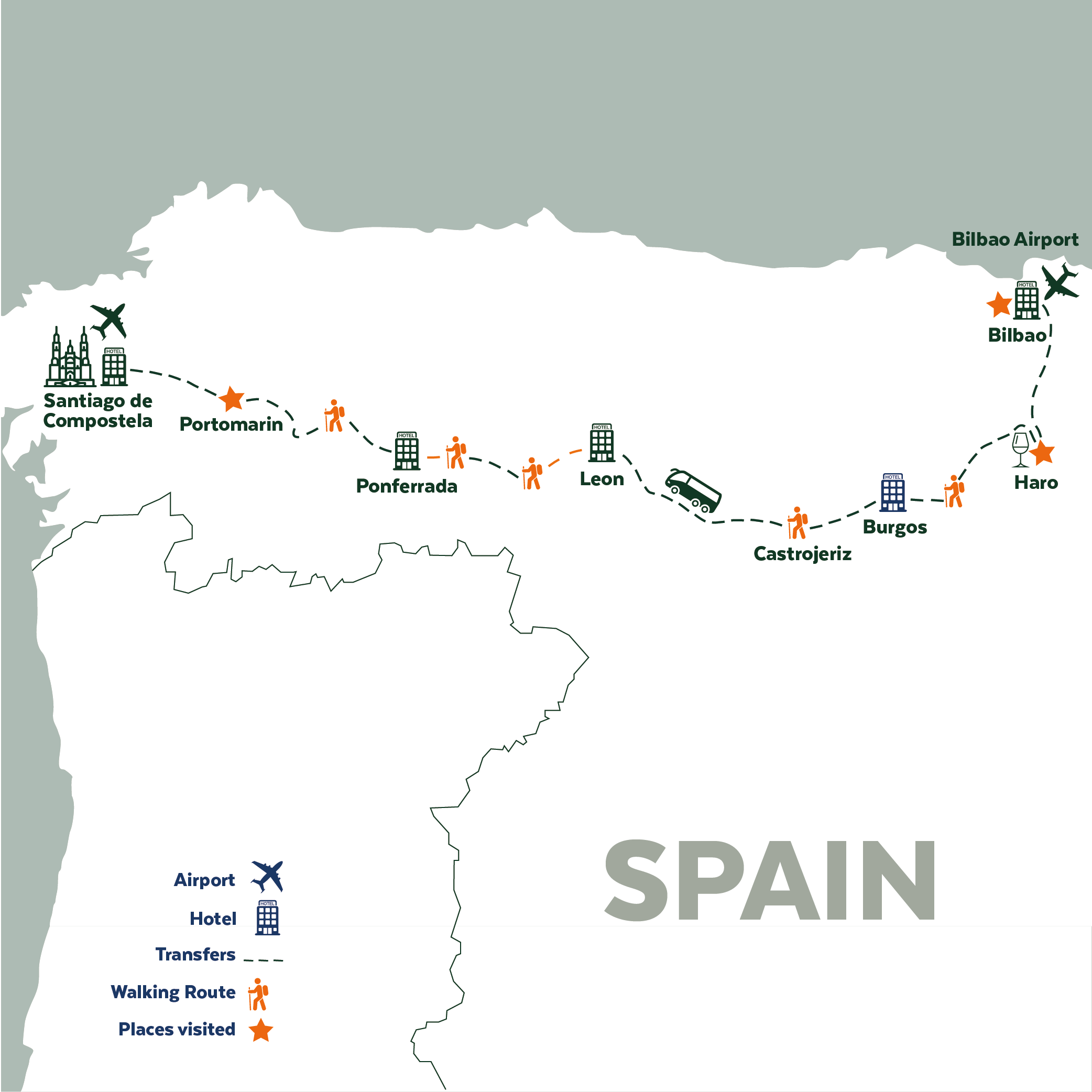 Tour map for Footsteps of the Camino de Santiago Walking Holiday