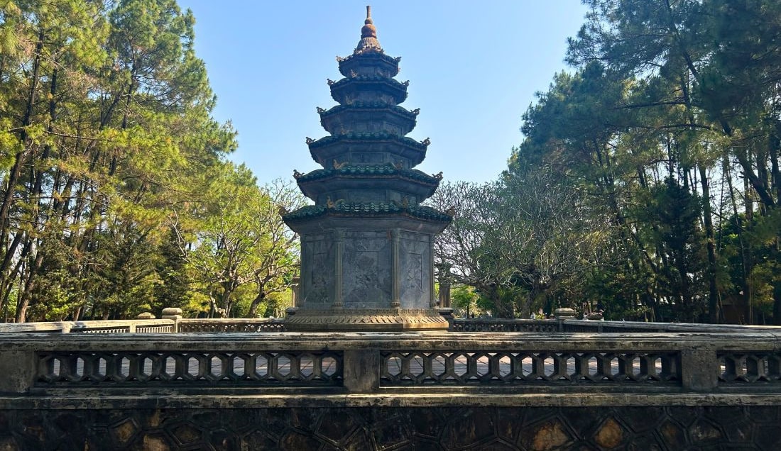 Visit Thien Mu Pagoda on the banks of the Perfume River in Hue.
